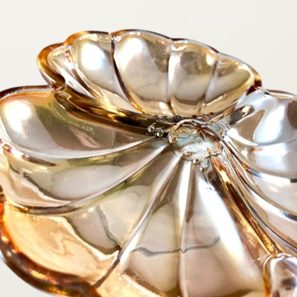 VINTAGE DORIC JEANNETTE IRIDESCENT MARIGOLD DEPRESSION CARNIVAL GLASS DISH - Picture 2 of 7
